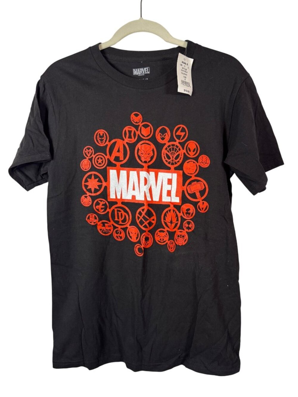 Marvel Small Black Graphic T-Shirt Iconic Red Logos Streetwear Kitschy NWT